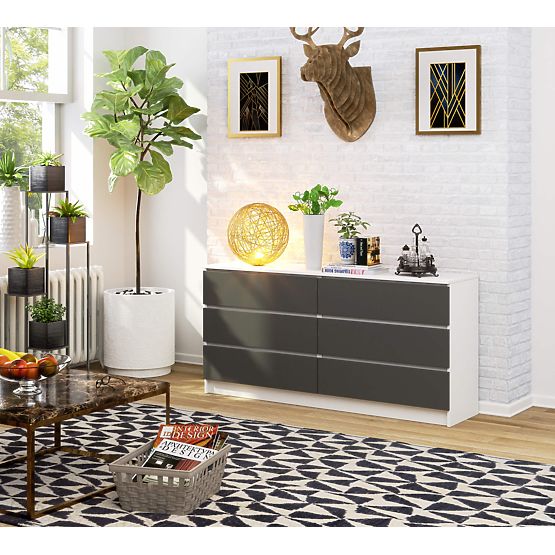 KOMODA K160 6SZ CLP PK BIELA / ŠEDÁ