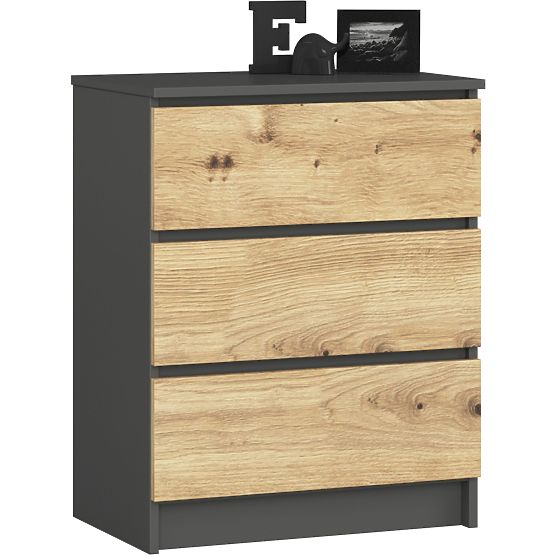 KOMODA K60 3SZ CLP GRAFITOVÁ ŠEDÁ / DUB ARTISAN