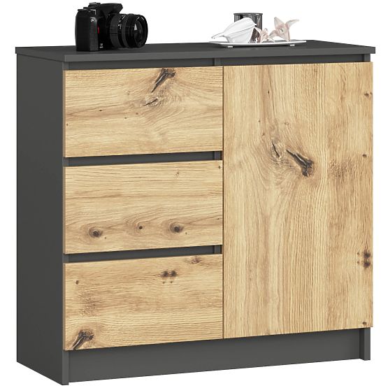 KOMODA K80 JERRY 1D 3SZ PK GRAFITOVÁ ŠEDÁ / DUB ARTISAN