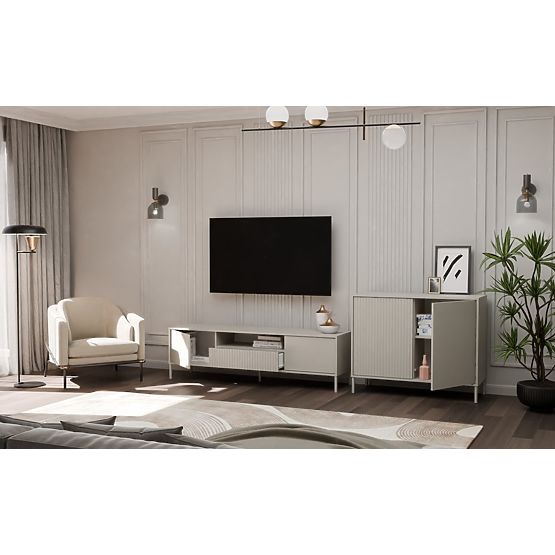 Komoda KAMARO 2D SLIM/HLADKÝ KAŠMÍR Lamelový Čelný Panel + Klasický