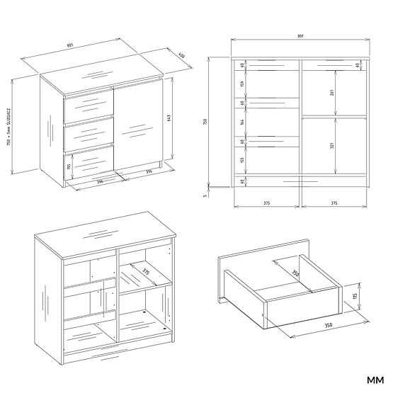 Komoda Malwa 1D3S KAŠMÍR BÉŽOVÁ