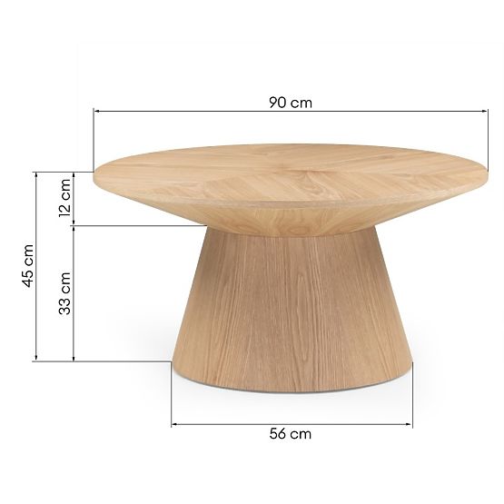 Konferenčný stolík Dalarna, 90 cm, okrúhly, prírodná dubová dyha