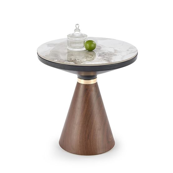 Konferenčný stolík GENESIS_S biely mramor / orechový / zlatý