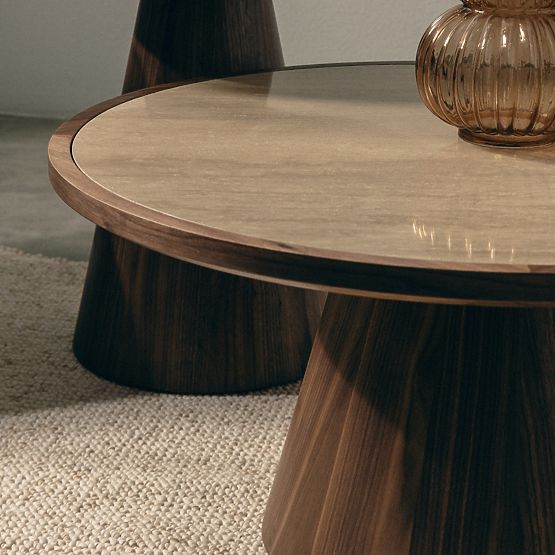 Konferenčný stolík Kyoto 80 cm, okrúhly, travertín/orech