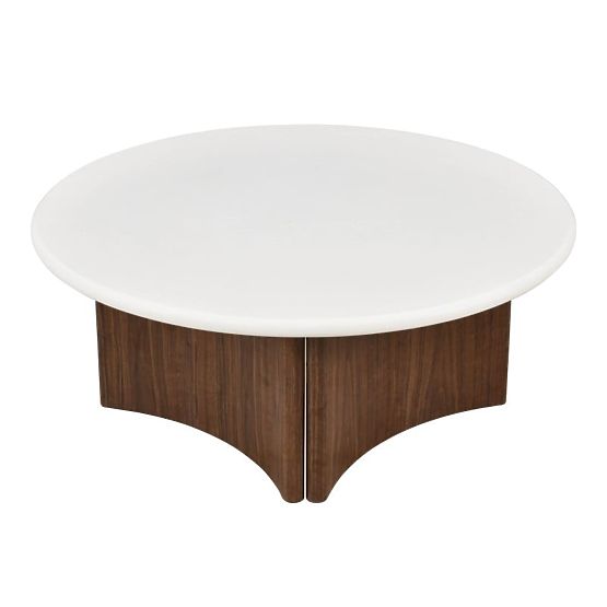 Konferenčný stolík Marlo 80 cm, krémovo biely/orech, mikrocement