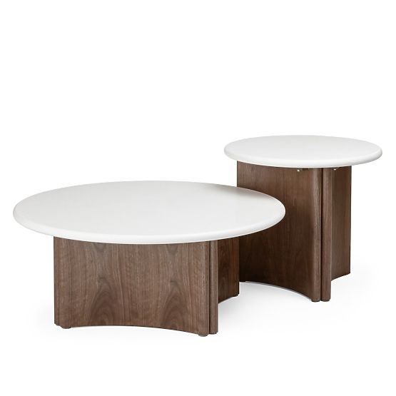Konferenčný stolík Marlo 80 cm, krémovo biely/orech, mikrocement