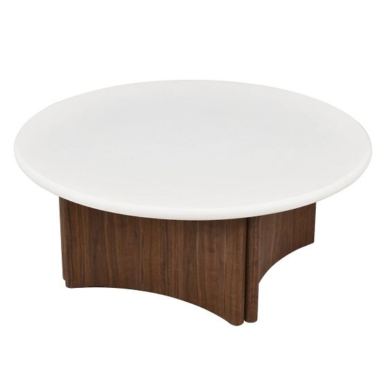 Konferenčný stolík Marlo 80 cm, krémovo biely/orech, mikrocement