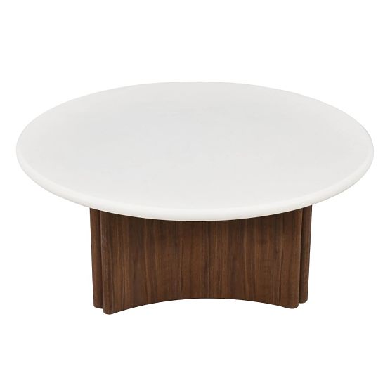 Konferenčný stolík Marlo 80 cm, krémovo biely/orech, mikrocement