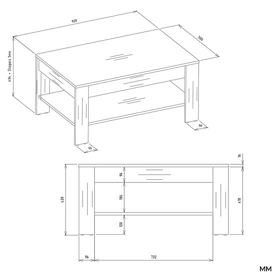 Konferenčný stolík OHIO DUB ARTISAN ČIERNY Stôl Polica Do Obývacej Izby 93x58x43,5 Cm
