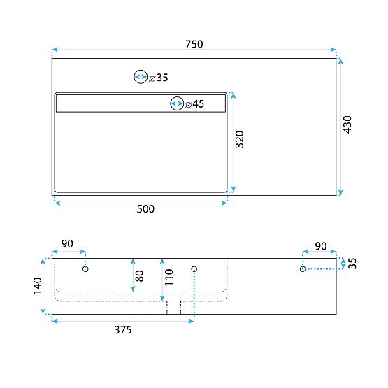 Konglomerátové umývadlo Archi 75 CM Sivý mat