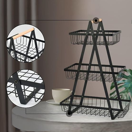 Kôš na ovocie PULOS 3 úrovne čierny