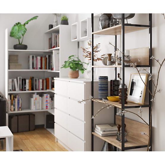 Kovový loftový regál 70 cm - čierny-dub sonoma - 6 políc