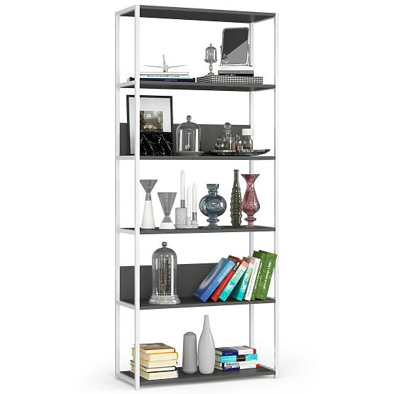 Kovový loftový regál 80 cm - biely-sivý - 6 políc