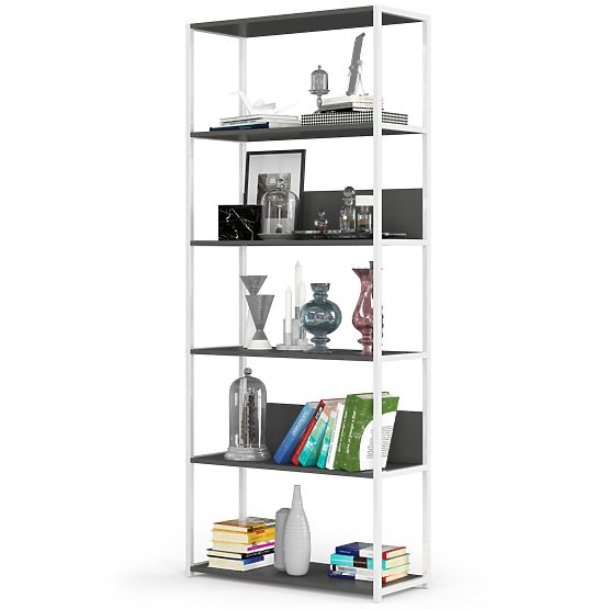 Kovový loftový regál 80 cm - biely-sivý - 6 políc