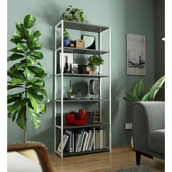 Kovový loftový regál 80 cm - biely-sivý - 6 políc