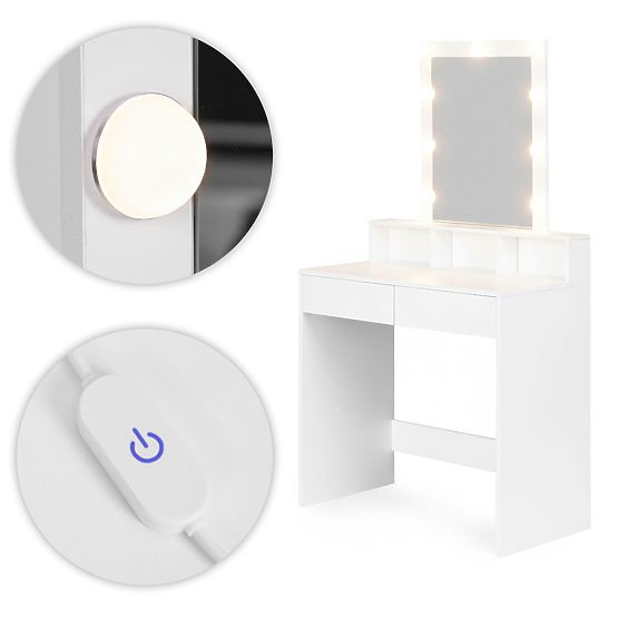Kozmetický toaletný stolík so zrkadlom a LED osvetlením 3 farby nastavenia jasu ModernHome