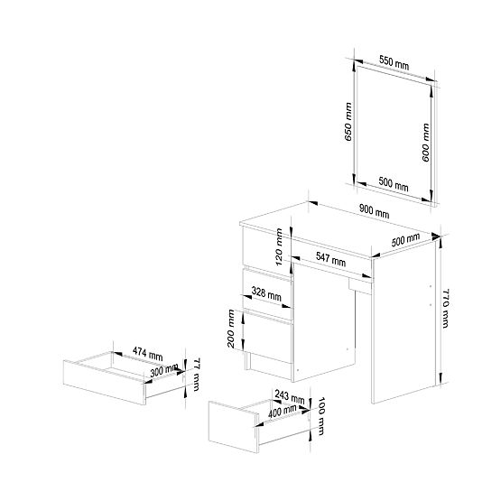 KOZMETICKÝ TOALETNÝ STOLÍK SO ZRKADLOM T-6/SL 500x600 ĽAVÝ BIELY