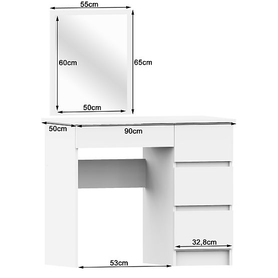 KOZMETICKÝ TOALETNÝ STOLÍK SO ZRKADLOM T-6/SL 500x600 PRAVÝ BIELY