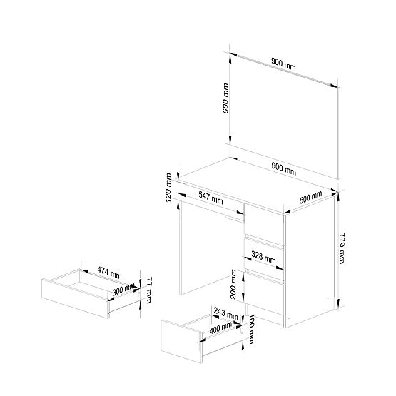 KOZMETICKÝ TOALETNÝ STOLÍK SO ZRKADLOM T-6/SL 900x600 PRAVÝ PK BIELY