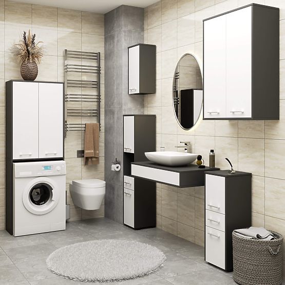 KÚPEĽŇA FIN 180 STĹP NAD PRÁČKU PLNÉ 2D - ŠEDÁ / BIELA