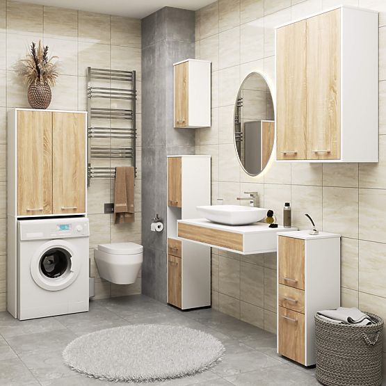 KÚPEĽŇA FIN 180 STĹP PRÁČKA PLNÉ 2D - BIELA / DUB SONOMA