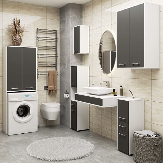 KÚPEĽŇA FIN 180 STĹP PRÁČKA PLNÉ 2D - BIELA / ŠEDÁ