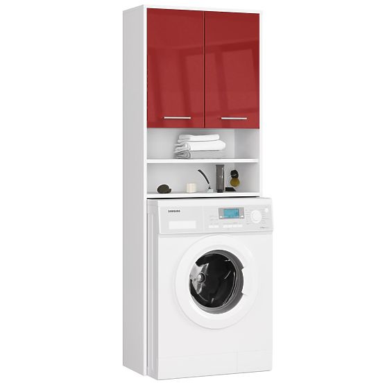 KÚPEĽŇOVÁ POLICA FIN NAD PRÁČKU BIELA / ČERVENÝ LESK