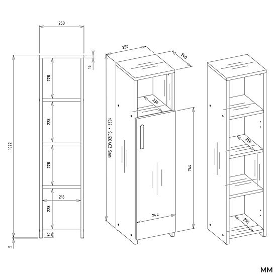 Kúpeľňová Skrinka ALVO 1D BIELA 4 Police 1 Dvere Skrinka Do Kúpeľne