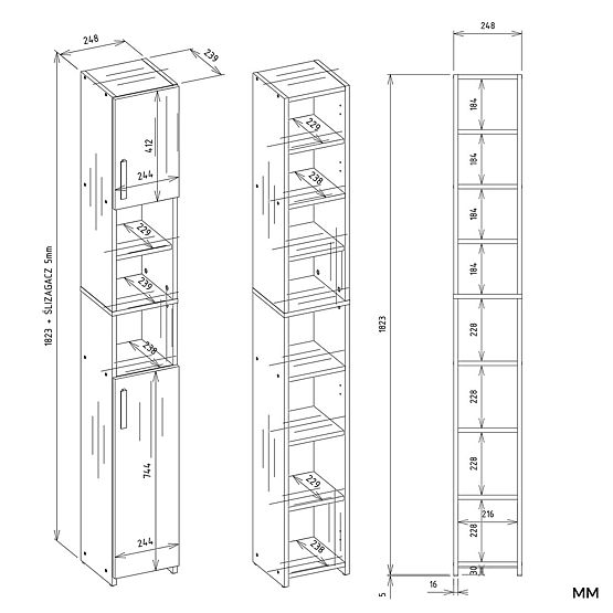 Kúpeľňová Skrinka ALVO 2D BIELA 8 Políc 2 Dvere Skrinka Do Kúpeľne
