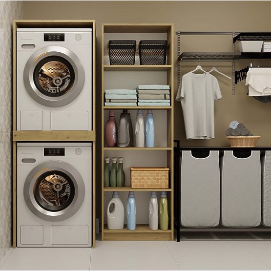 Kúpeľňová skrinka na práčku a sušičku POLA TWIN Regál Stĺp DUB ARTISAN