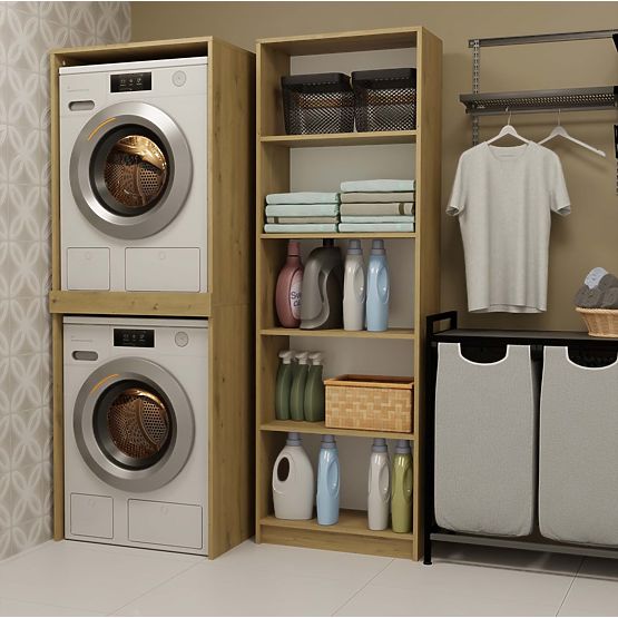 Kúpeľňová skrinka na práčku a sušičku POLA TWIN Regál Stĺp DUB ARTISAN