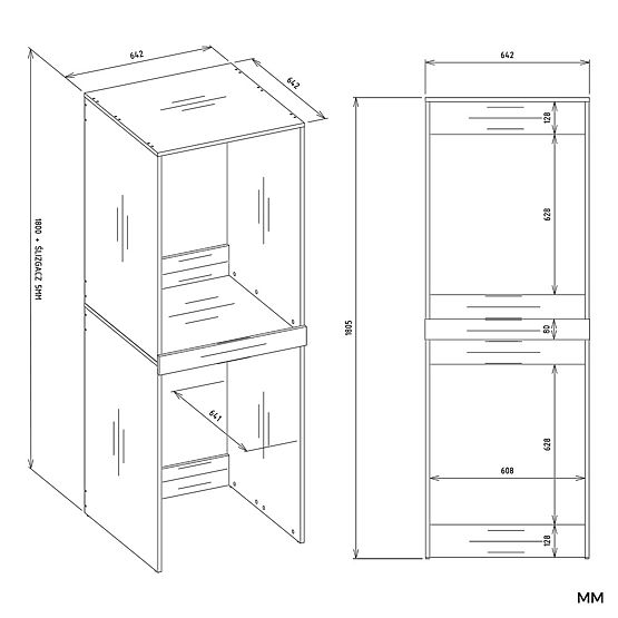 Kúpeľňová skrinka na práčku a sušičku POLA TWIN Regál Stĺp DUB ARTISAN
