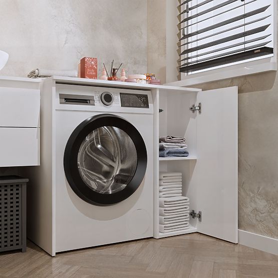 Kúpeľňová skrinka na práčku s dvierkami POLA NP 1D BIELA 2 Police