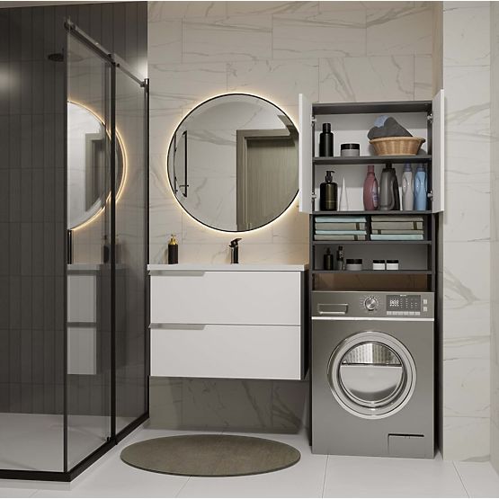 Kúpeľňová Skrinka nad Práčku POLA DK ANTRACIT BIELA Regál Stĺpik 180X64X30