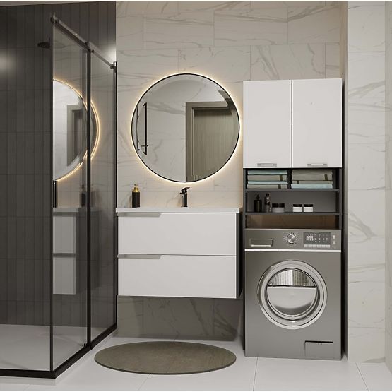 Kúpeľňová Skrinka nad Práčku POLA DK ANTRACIT BIELA Regál Stĺpik 180X64X30