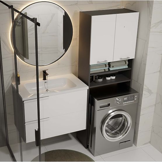 Kúpeľňová Skrinka nad Práčku POLA DK ANTRACIT BIELA Regál Stĺpik 180X64X30