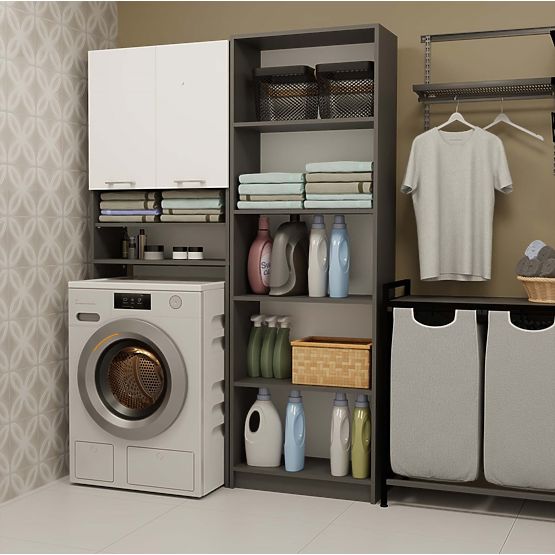 Kúpeľňová Skrinka nad Práčku POLA DK ANTRACIT BIELA Regál Stĺpik 180X64X30