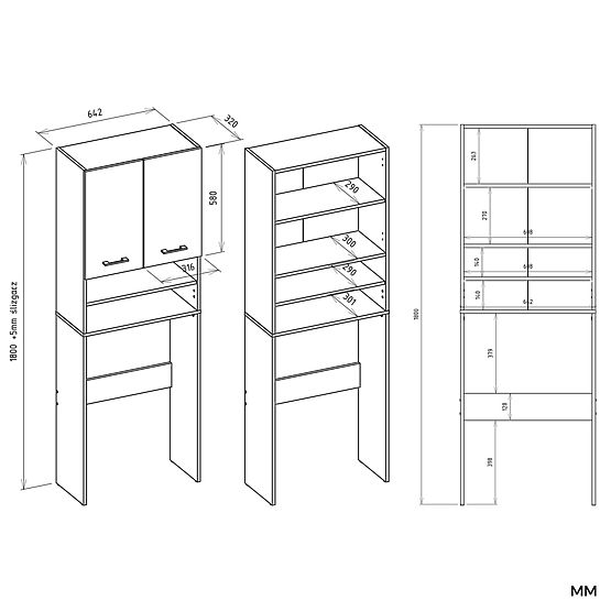 Kúpeľňová Skrinka nad Práčku POLA DK ANTRACIT BIELA Regál Stĺpik 180X64X30