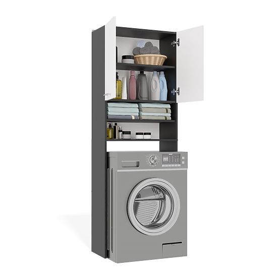 Kúpeľňová Skrinka nad Práčku POLA DK ANTRACIT BIELA Regál Stĺpik 180X64X30