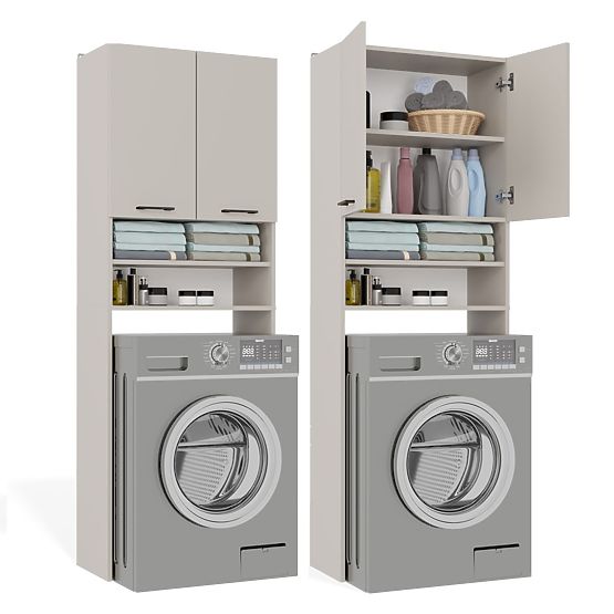 Kúpeľňová skrinka nad práčku POLA DK KAŠMÍR BÉŽOVÁ Regál Stĺp 180X64X30