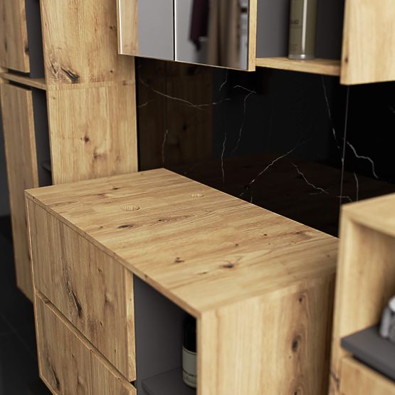 KÚPEĽŇOVÁ SKRINKA POD UMÝVADLO S OTVORMI VAMI W90 UM 2SZ 2P DUB ARTISAN / GRAFITOVÁ SIVÁ