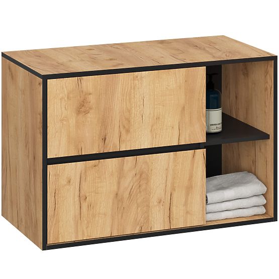 KÚPEĽŇOVÁ SKRINKA POD UMÝVADLO S OTVORMI VAMI W90 UM 2SZ 2P DUB CRAFT / ČIERNA