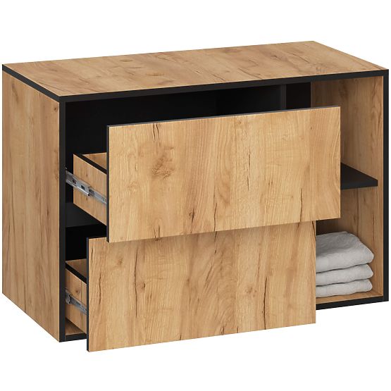 KÚPEĽŇOVÁ SKRINKA POD UMÝVADLO S OTVORMI VAMI W90 UM 2SZ 2P DUB CRAFT / ČIERNA