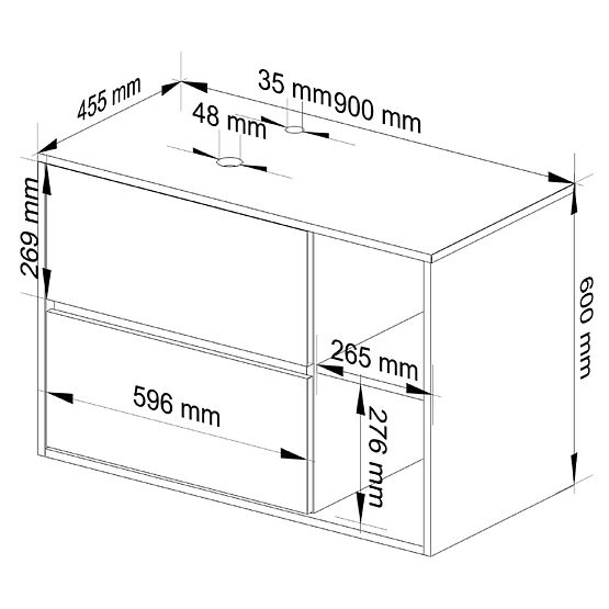 KÚPEĽŇOVÁ SKRINKA POD UMÝVADLO S OTVORMI VAMI W90 UM 2SZ 2P DUB CRAFT / ČIERNA