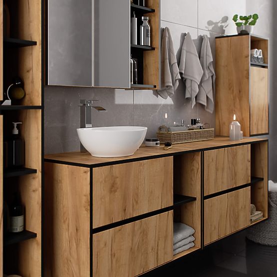 KÚPEĽŇOVÁ SKRINKA POD UMÝVADLO S OTVORMI VAMI W90 UM 2SZ 2P DUB CRAFT / ČIERNA
