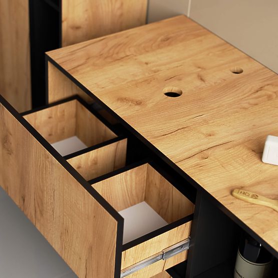 KÚPEĽŇOVÁ SKRINKA POD UMÝVADLO S OTVORMI VAMI W90 UM 2SZ 2P DUB CRAFT / ČIERNA