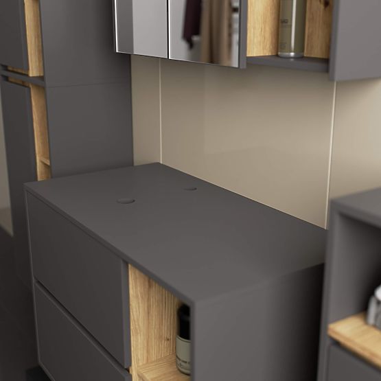 KÚPEĽŇOVÁ SKRINKA POD UMÝVADLO S OTVORMI VAMI W90 UM 2SZ 2P GRAFITOVÁ ŠEDÁ / DUB ARTISAN