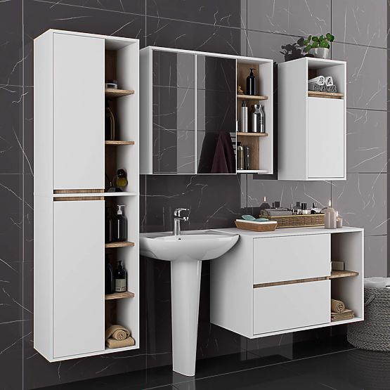 KÚPEĽŇOVÁ SKRINKA POD UMÝVADLO VAMI W90 2SZ 2P BIELA / DUB SONOMA