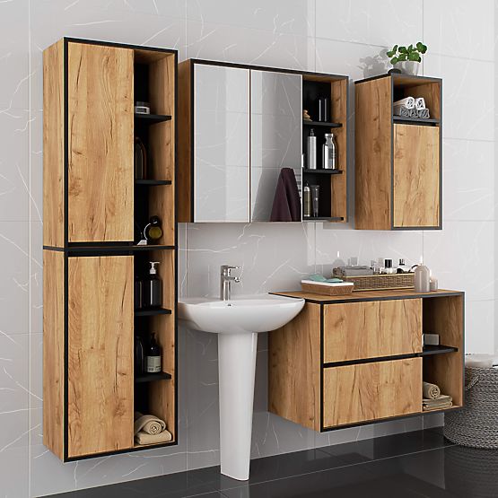 KÚPEĽŇOVÁ SKRINKA POD UMÝVADLO VAMI W90 2SZ 2P DUB CRAFT / ČIERNA