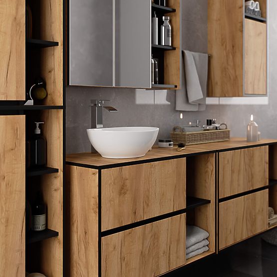KÚPEĽŇOVÁ SKRINKA POD UMÝVADLO VAMI W90 2SZ 2P DUB CRAFT / ČIERNA